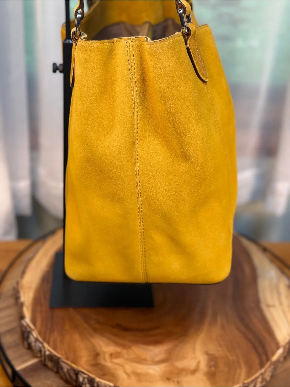 Lauren Ralph Lauren Suede Bucket Hobo Shoulder Bag in Mustard Yellow